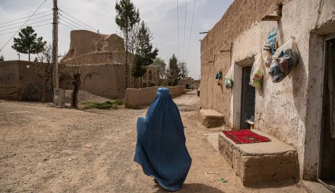 Woman wearing blue hijab in Afghanistan 2021