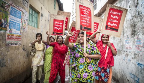 Garment workers supported by ActionAid campaigning for respect of labour laws in Bangladesh.