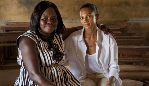 Alesha Dixon talks with Mary Lily, a teacher and ActionAid volunteer who helps prevent child marriage in Ghana.