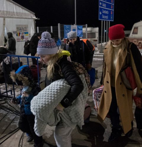 Refugees at the Isaccea entry point on Romanian border.