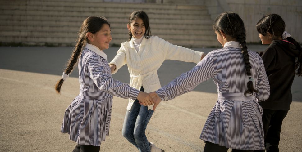 Girls playing at an ActionAid partner centre in Hebron, West Bank