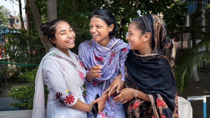 Tanjila (right) and her friends have recently taken part in a girl-led research project with ActionAid, to highlight the issues girls face today.