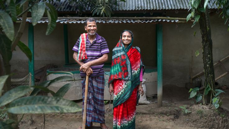 Gulshanara, 45, farmer, grandmother and president of women farmer's group with husband Noab